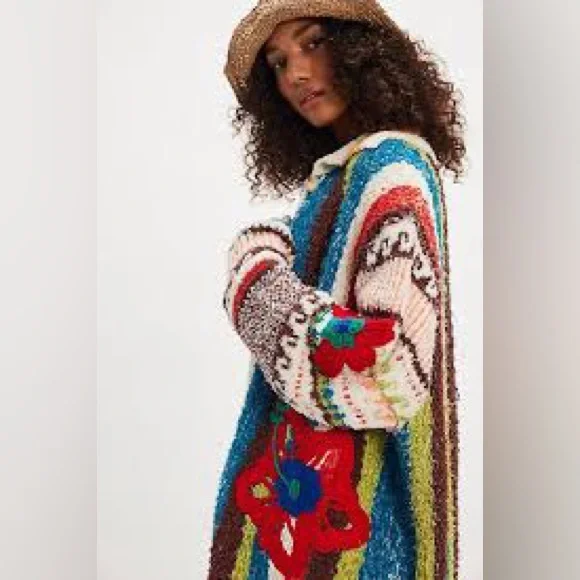 Free People “Terry Towel Cardi” Chunky Button Up RARE Size Small - Picture 3 of 16